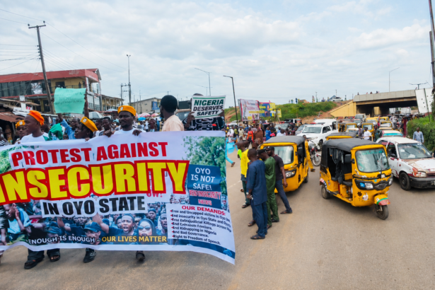 Protesters Block Ibadan Road as 46 Abducted Schoolchildren and Teachers Remain in Captivity 35 Days After Oyo Attack Iwo Road, Ibadan