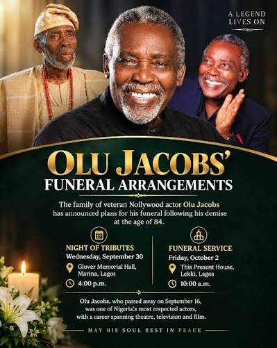 Olu Jacobs Funeral Set for October 2, Tributes September 30 6 Olu Jacobs Funeral Set for October 2, Tributes September 30