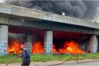 Happening Now: Tanker Catches Fire Under Otedola Bridge, LASEMA Deploys Tiger Team